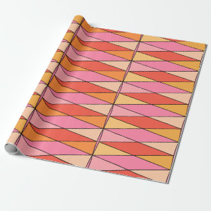 Colorful Retro Harlequin Pattern Pink Wrapping Paper