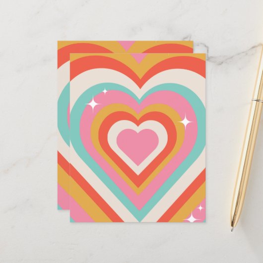 Colorful Retro Hearts with Sparkles | Valentine (Front/Back In Situ)