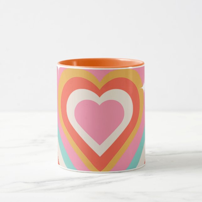 Colorful Retro Hearts with Sparkles | Valentine  Mug (Center)