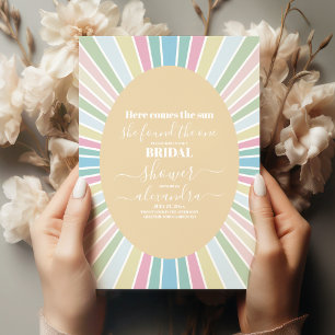 Colorful Retro Here Comes the Sun Bridal Shower Invitation