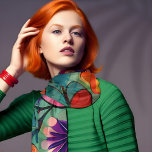 Colorful Retro Hippie Floral Scarf<br><div class="desc">This large scale red and green floral has a fun hand drawn look that could be from the 1960s. It was imagined with AI.</div>