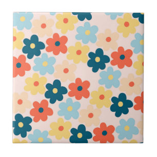 Colorful Retro Hippie Flower Pattern Ceramic Tile