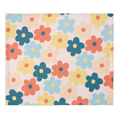 Colorful Retro Hippie Flower Pattern Duvet Cover