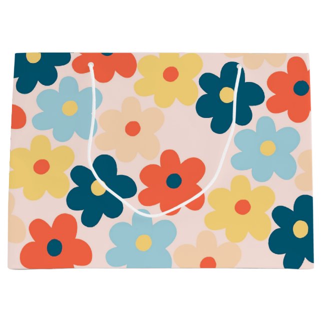 Colorful Retro Hippie Flower Pattern Large Gift Bag (Front)