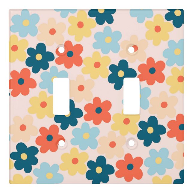 Colorful Retro Hippie Flower Pattern Light Switch Cover (Front)