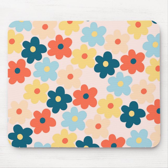 Colorful Retro Hippie Flower Pattern Mouse Pad (Front)