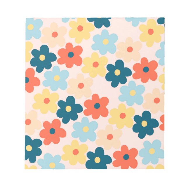 Colorful Retro Hippie Flower Pattern Notepad (Front)
