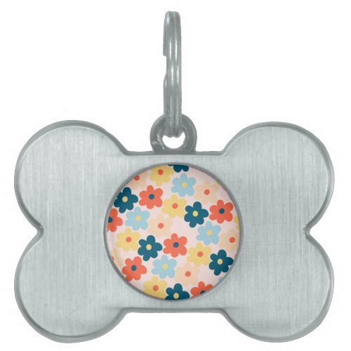 Colorful Retro Hippie Flower Pattern Pet ID Tag