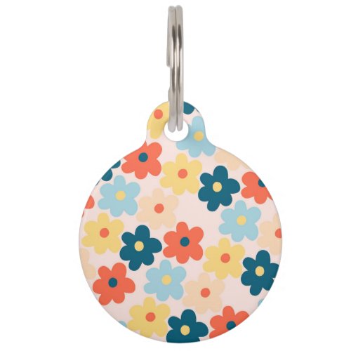 Colorful Retro Hippie Flower Pattern Pet ID Tag