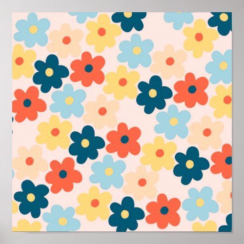 Colorful Retro Hippie Flower Pattern Poster