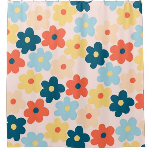 Colorful Retro Hippie Flower Pattern Shower Curtain