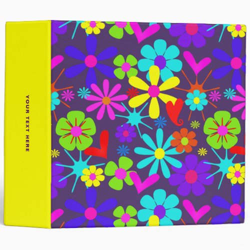 Colorful Retro Hippie Flower Power Pattern 3 Ring Binder