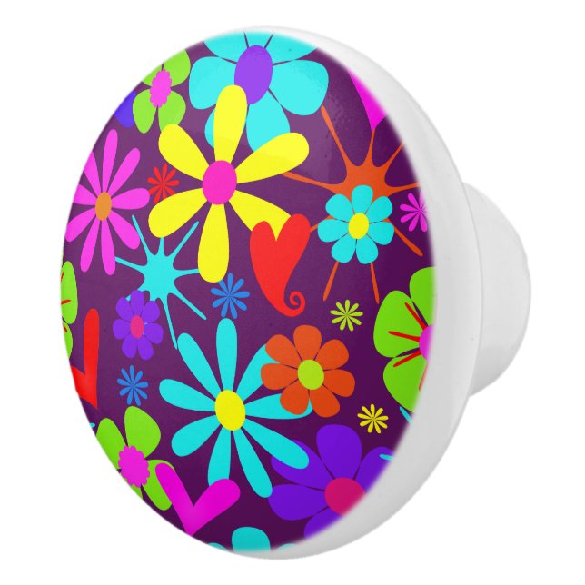 Colorful Retro Hippie Flower Power Pattern Ceramic Knob (Right)