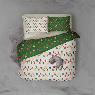 Colorful Retro Holiday Ornaments Reversible Duvet Cover