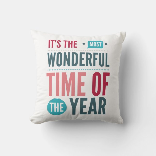 Colorful Retro Holiday Quote Throw Pillow (Front)