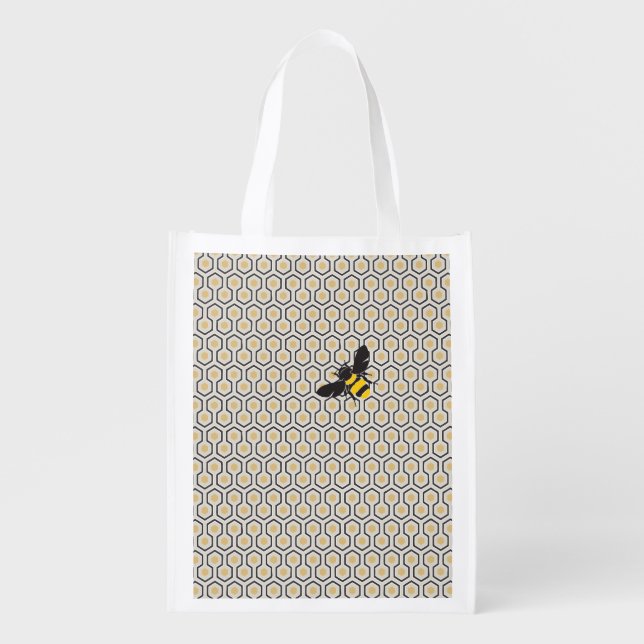 Colorful Retro Honeycomb Grid Pattern Grocery Bag (Front)