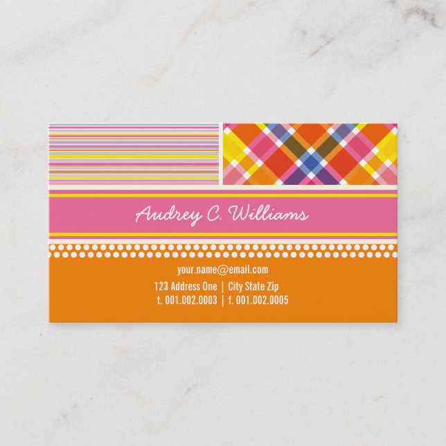 Colorful Retro Hot Pink Combo Pattern Profile Card (Front)