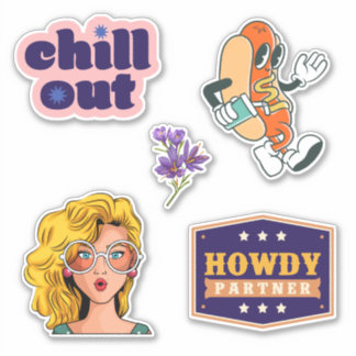 Colorful retro Howdy Happy cartoon Scrapbook Sticker