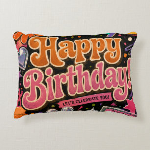 Colorful Retro-Inspired Design with Typography Accent Pillow