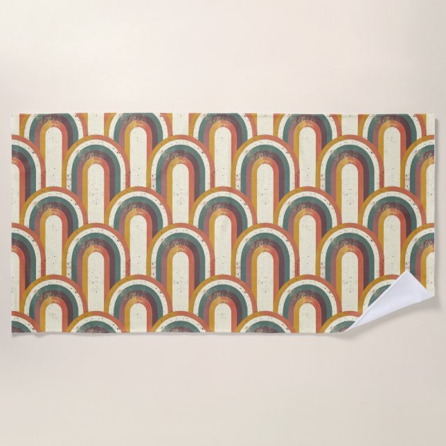 Colorful Retro-Inspired Rainbow Pattern Beach Towel (Front)