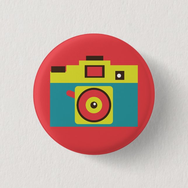 Colorful Retro Instant Camera (Blue) Flair Button (Front)