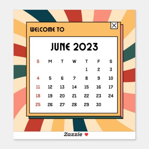 Colorful Retro June 2023 Calendar Sticker