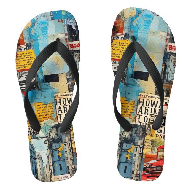 Colorful retro junk travel grunge style collage  flip flops (Footbed)