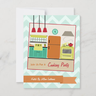 Colorful Retro Kitchen Cooking Party Invite