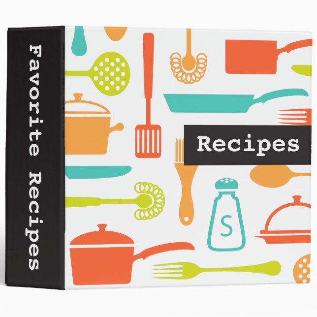 Colorful retro kitchen recipe binder / organizer (Front/Spine)