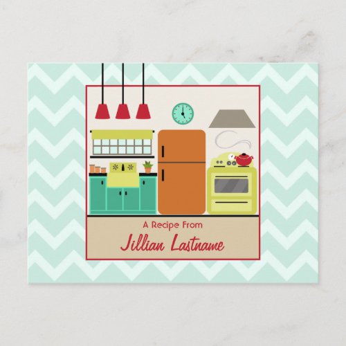 Colorful Retro Kitchen Recipe Postcard