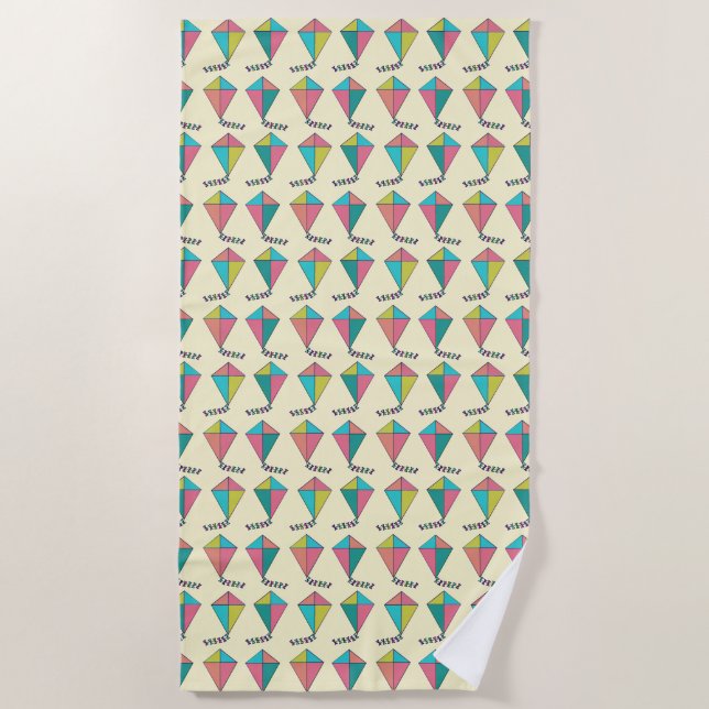 Colorful Retro Kite Pattern Beach Towel (Front)