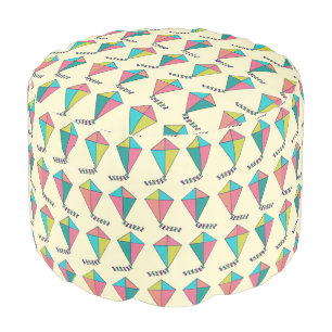 Colorful Retro Kite Pattern Beige Pouf