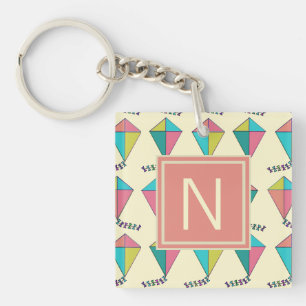 Colorful Retro Kite Pattern Monogram Keychain