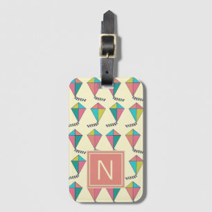 Colorful Retro Kite Pattern Monogram Luggage Tag