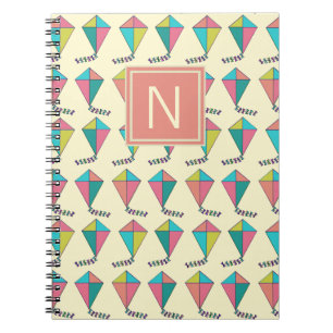 Colorful Retro Kite Pattern Monogram Notebook