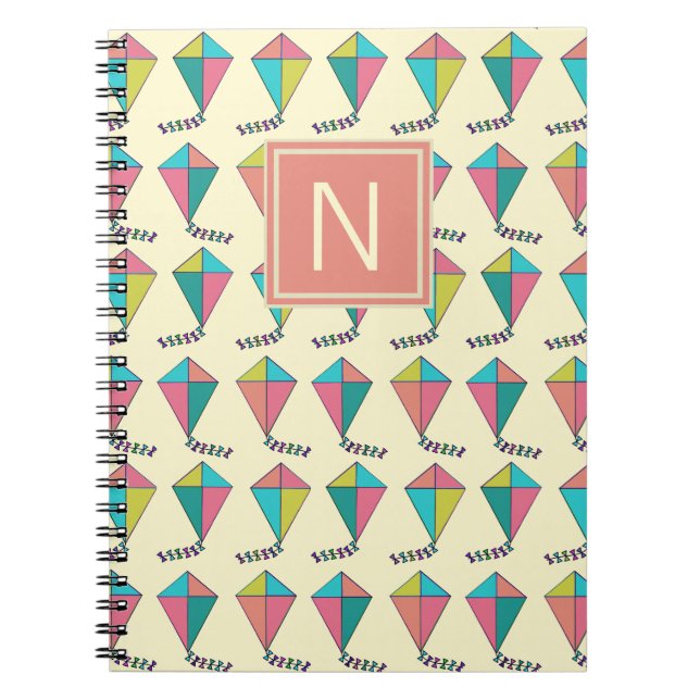 Colorful Retro Kite Pattern Monogram Notebook (Front)