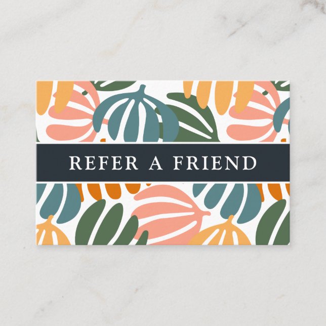 COLORFUL RETRO LEAVES GROOVY BOTANICAL REFERRAL  BUSINESS CARD (Front)