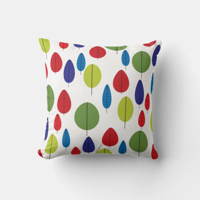 Colorful Retro Leaves Throw Pillow (Front)