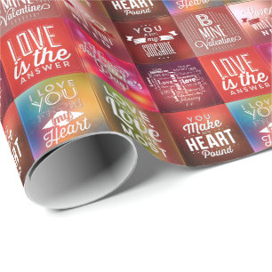 Colorful Retro Love Quotes Quilt Pattern 2 Wrapping Paper