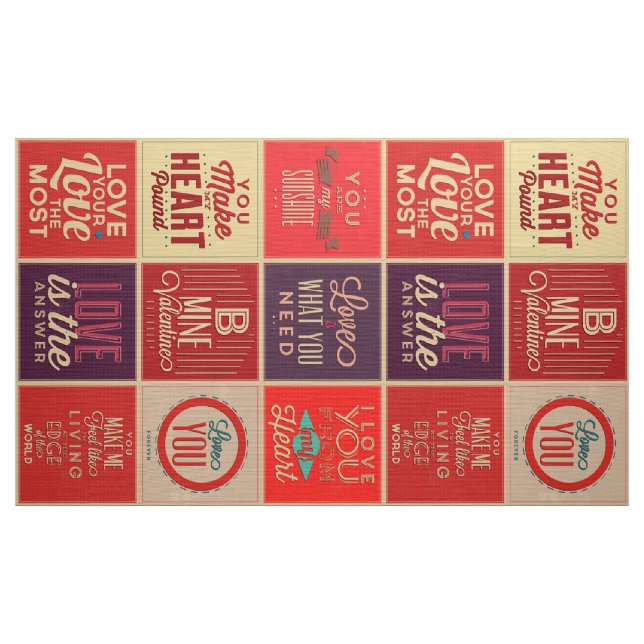 Colorful Retro Love Quotes Quilt Pattern Fabric (Yard)