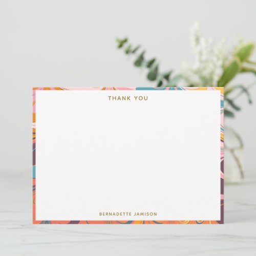 Colorful Retro Marble Swirl Personalized Name Thank You Card