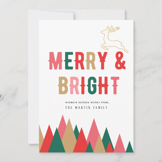 Colorful Retro Merry and Bright Christmas Card (Front)
