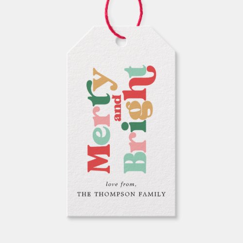 Colorful Retro Merry And Bright Christmas Family Gift Tags