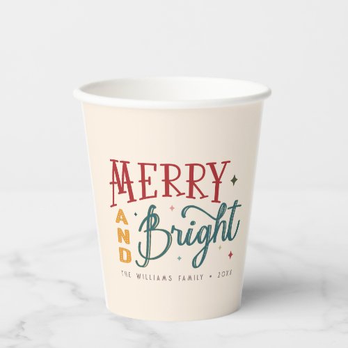 Colorful Retro Merry and Bright Christmas Paper Cups