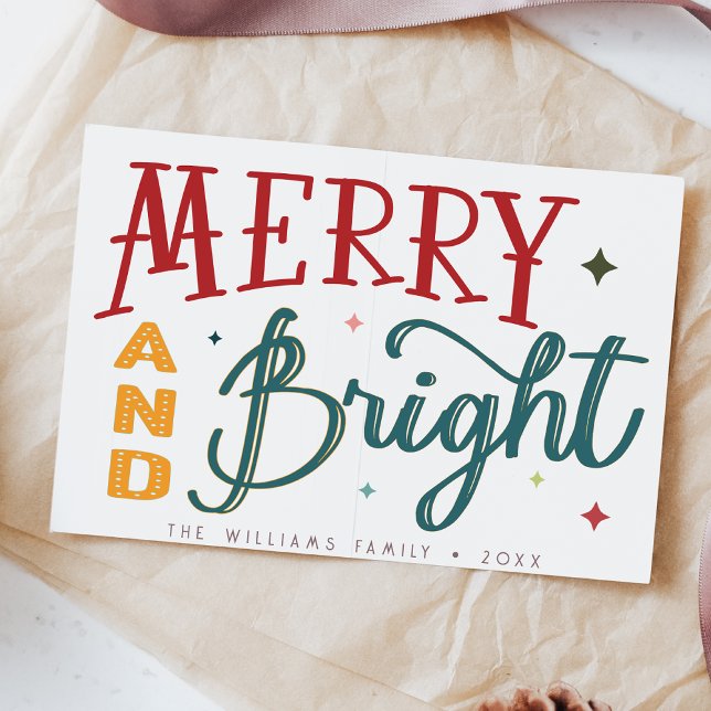 Colorful Retro Merry and Bright Christmas Postcard (Creator Uploaded)