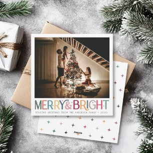 Colorful Retro Merry and Bright Cute Stars Holiday Card