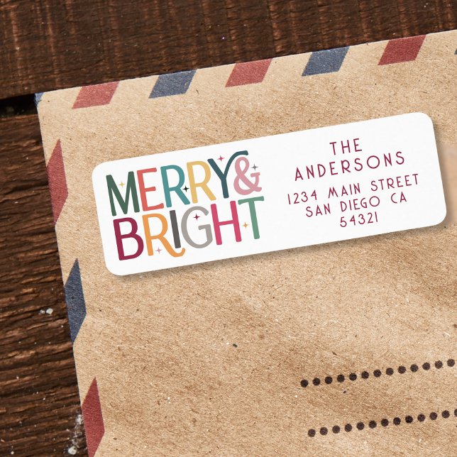Colorful Retro Merry and Bright Stars  Label (Creator Uploaded)