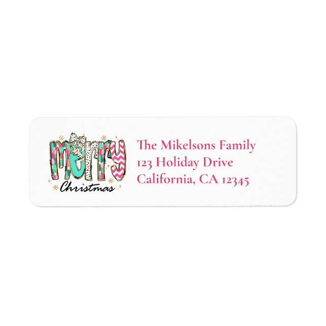 Colorful Retro  Merry Christmas Label (Front)