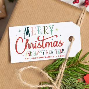 Colorful Retro Merry Christmas Vintage Typography Gift Tags
