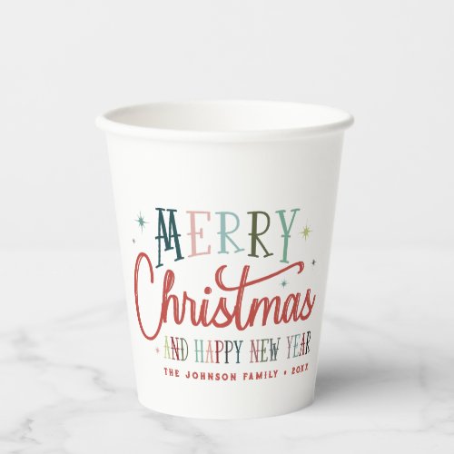 Colorful Retro Merry Christmas Vintage Typography  Paper Cups